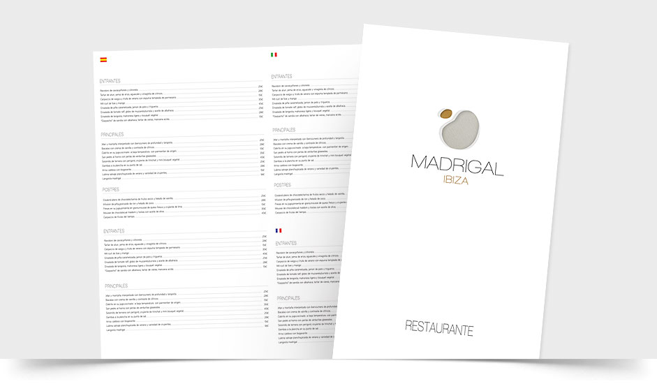 Agencia diseño gráfica para hoteles restaurantes ibiza barcelona lanzarote - menú madrigal ibiza